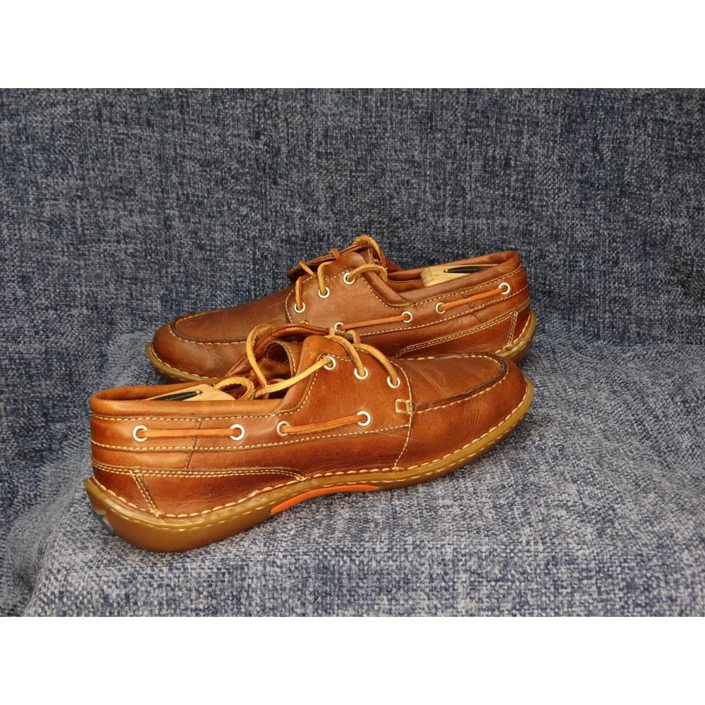 Born Mens 9 EU 42.5 Brown Leather Boat Shoes Moc Toe 3 Eye Deck Loafers MG056
